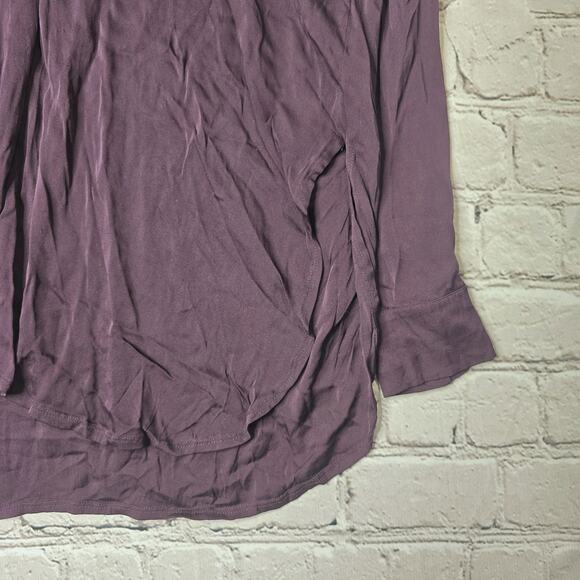 Vince Plum Purple Silk Long Sleeve V-Neck Lightweight Blouse Size Medium - Picture 5 of 12